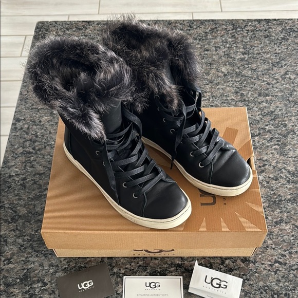 UGG Women's Black Fur-Trimmed Sneakers - Picture 2 of 10